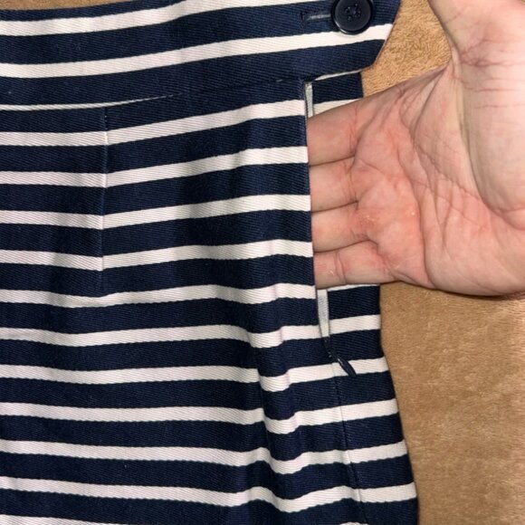 J Crew Women 8 Navy Cream Striped Pleated Cotton Nautical Zip Side Shorts (U) - Picture 6 of 8